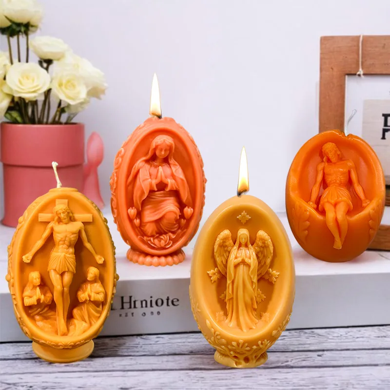 

New Jesus Virgin Easter egg Candle Silicone Mold 3D Handicraft Jesus Statue Aromatherapy Candle Plaster Resin Mould Easter Decor