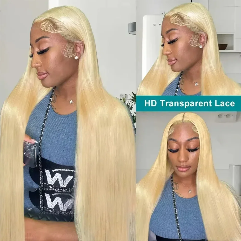 

13x4 13x6 HD Transparent Full Frontal Lace 613 Blonde Colored Straight Human Hair Wigs 200% Lace Front Wig For Women 38 40 Inch