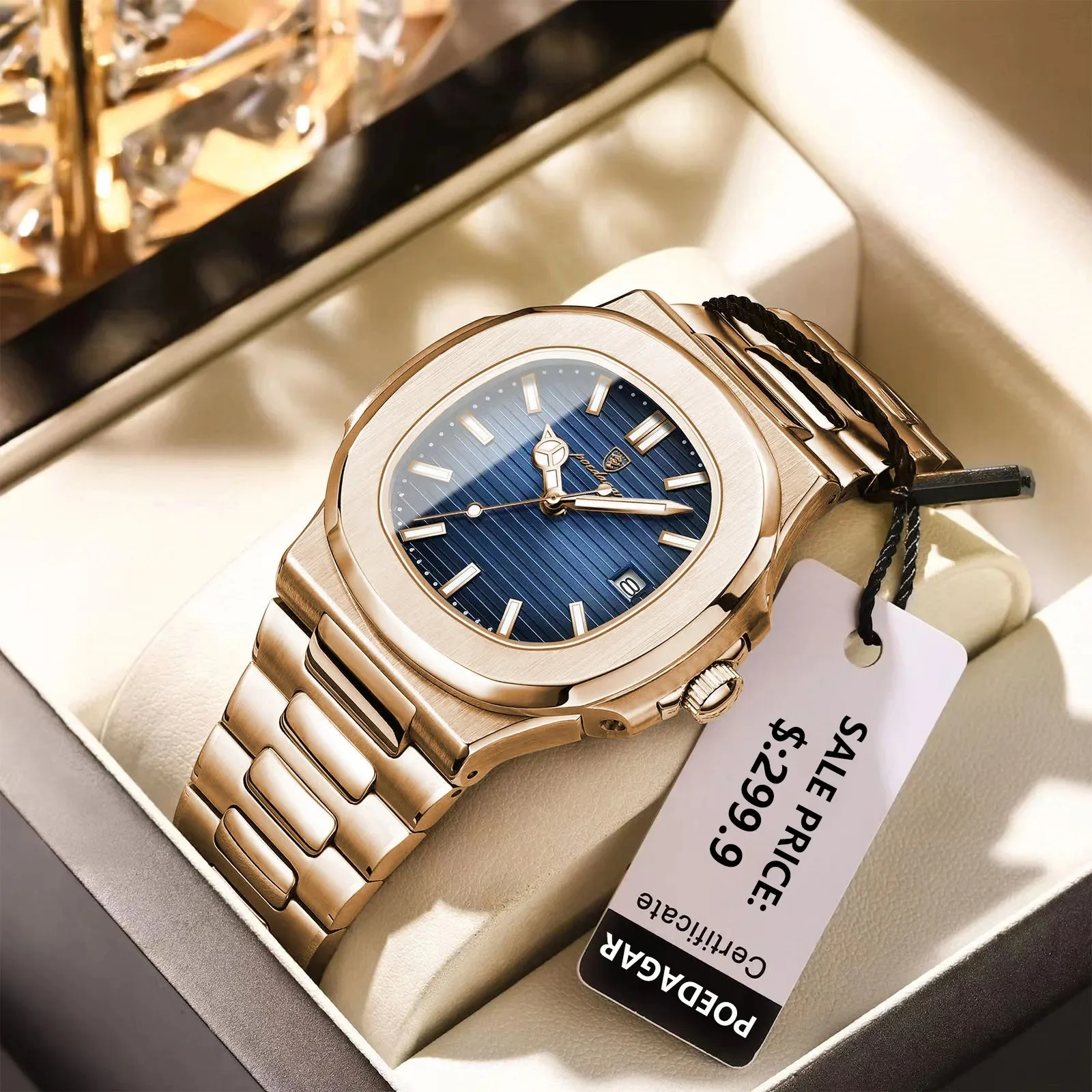 

New Poedagar Casual Business Man Gold Clock Men Luxury Watch Automatic Watches Mens Fashion Quartz Wristwatches Montre Homme