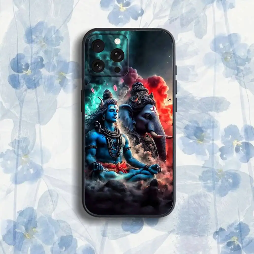LordS Shiva M-Mahadev van telefoonhoesje voor iPhone 17,16,15,14,13,12,Pro,Max,Plus,E,SE4,Air,Mini zwarte softbox