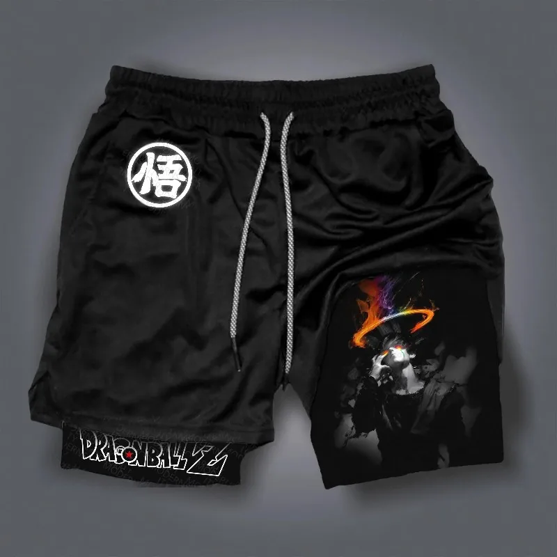 

Мужские летние шорты 2 в 1, японское аниме Dragon Ball Son Goku, быстросохнущие спортивные шорты с принтом, двойные шорты, модные мужские брюки