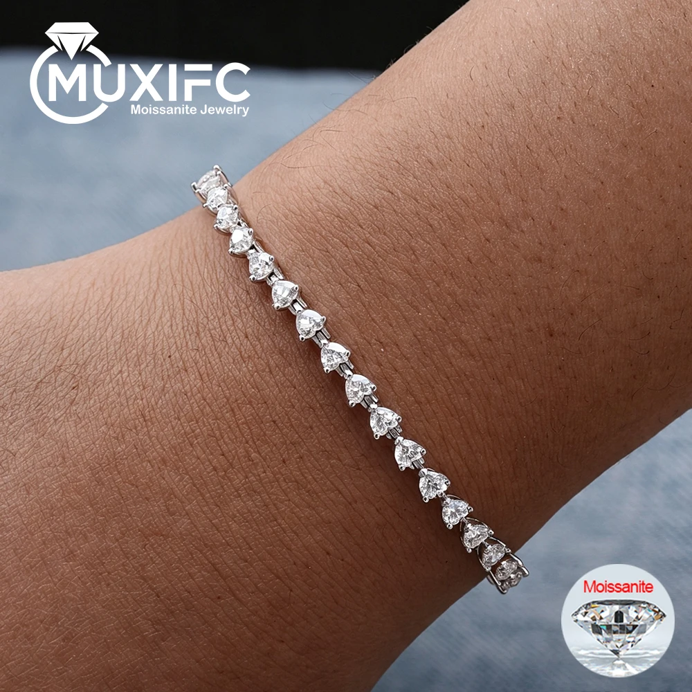 D VVS1 Heart Cut Moissanite Tennis Bracelet for Women 925 Sterling Silver 3mm Diamond Bangle with GRA Certificate Fine Jewelry