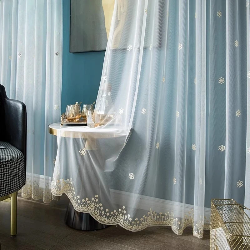 Customized Gauze Light Luxury White Transparent Heat Insulation Blackout Gauze Curtains for Living Dining Room Bedroom Window