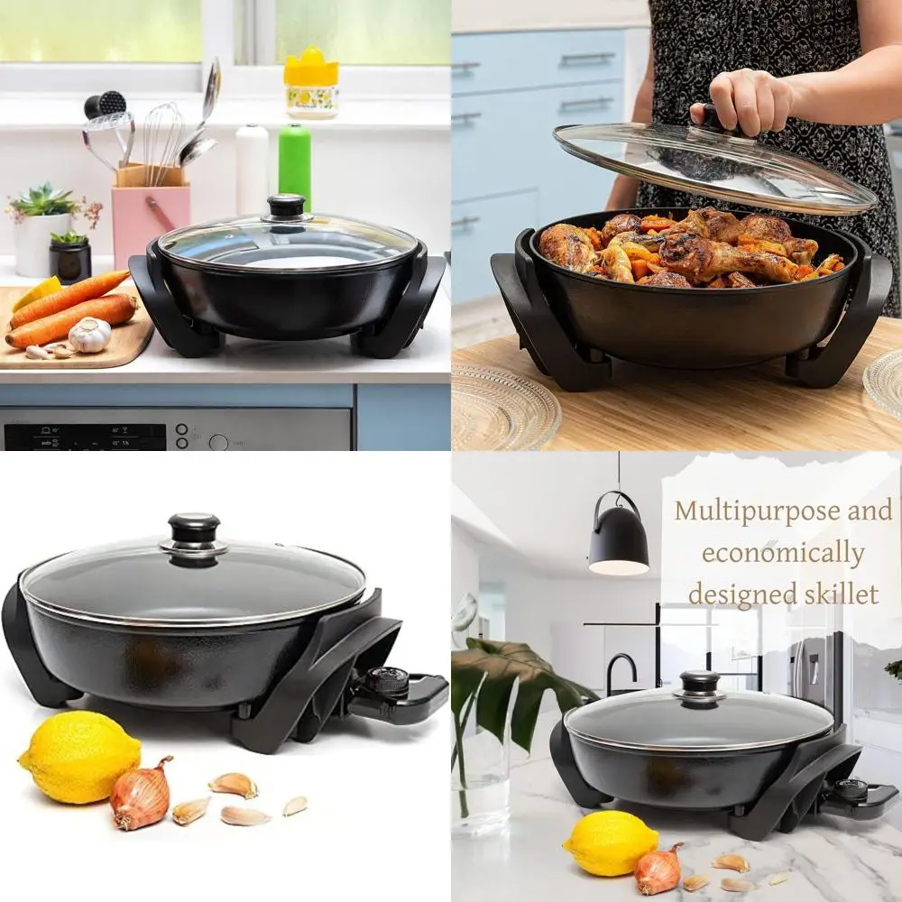 

12-Inch Electric Skillet with Nonstick Coating, Adjustable Temp, 5Qt Capacity, Glass Lid, Dishwasher Safe
