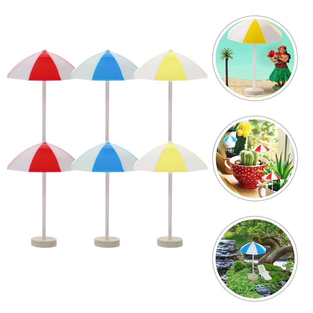 6 Pcs Mini Beach Umbrellas Toys Miniature Accessories House Sun Dollhouse Model Decor Wooden