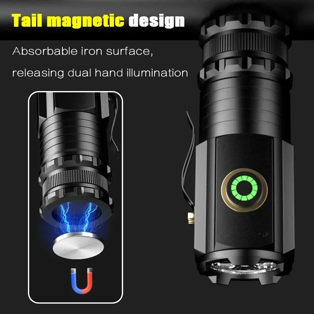 2000LM Powerful LED Flashlight Mini EDC High Power Tactical Torch 5 Modes USB C Rechargeable Camping Lantern Use 16340 Battery