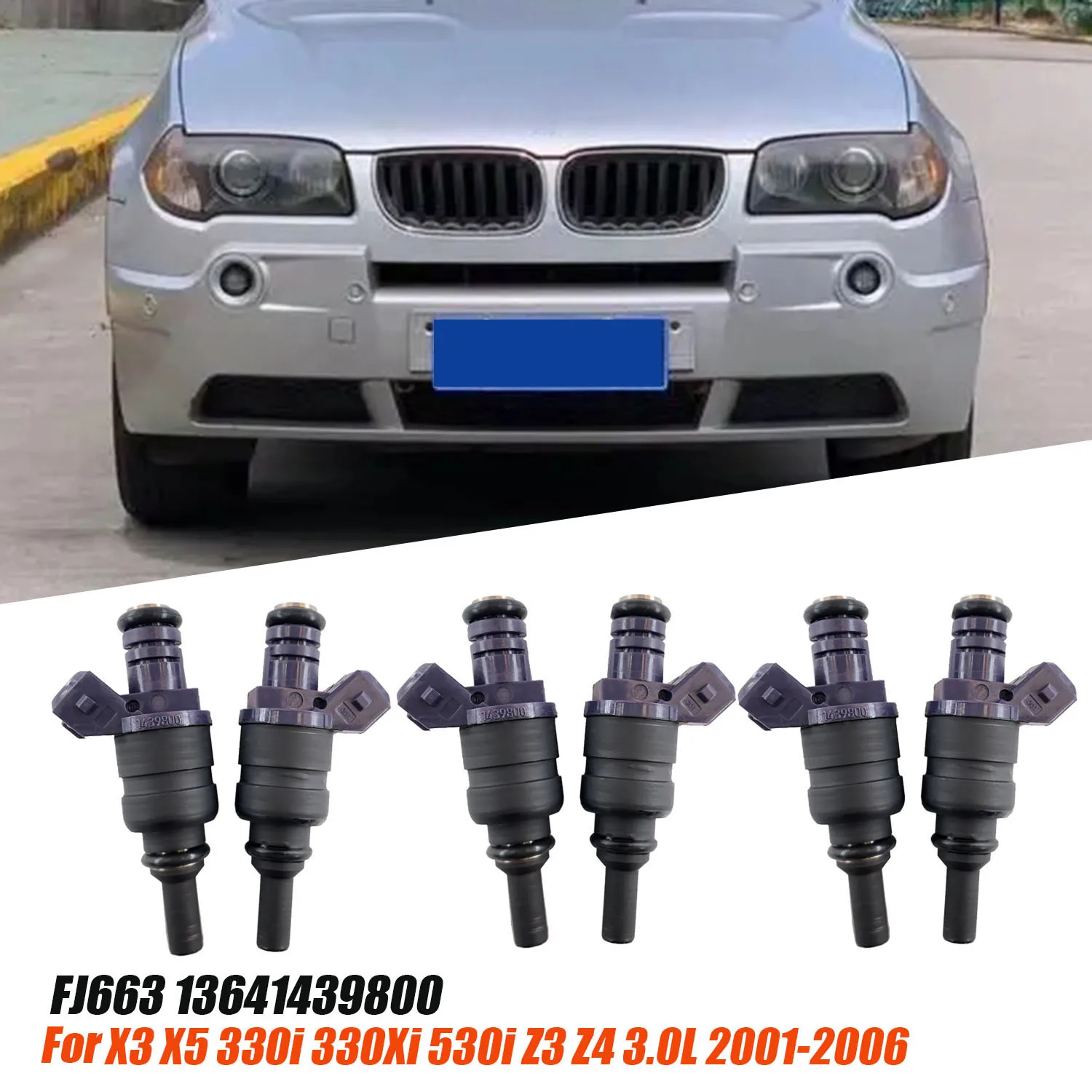 6Pcs Fuel Injector Nozzle FJ663 13641439800 for BMW X3 X5 330I 330Xi 530I Z3 Z42001-2006 3.0L 13537546244 13641427240