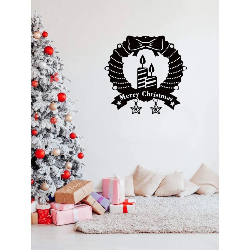 

Metal Merry Christmas Wall Sign Candle Holder Home Front Door Porch Decor