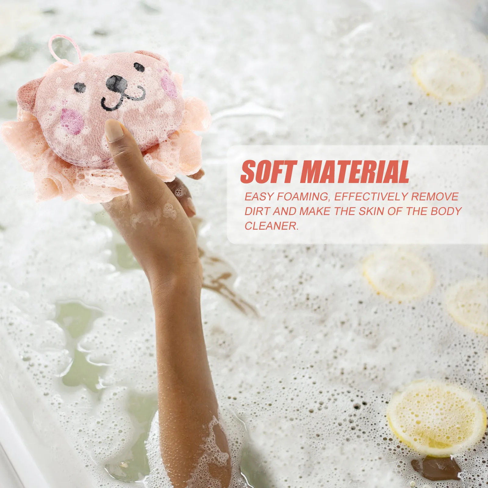 Cartoon Lion 2-in-1 Bath Puff Body Scrubber Exfoliating Shower Loofah for Adults Soft Mesh Lather Making Hanging Loop Cute