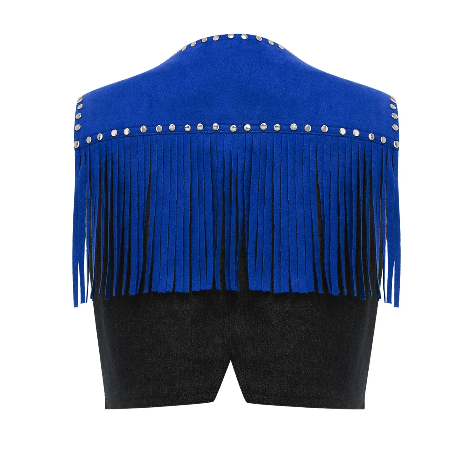 Kids Boys Western Cowboy Costume Halloween Waistcoat Buttons Rivet Fringe Sleeveless Vest Denim Themed Party Cosplay Role Play view 3