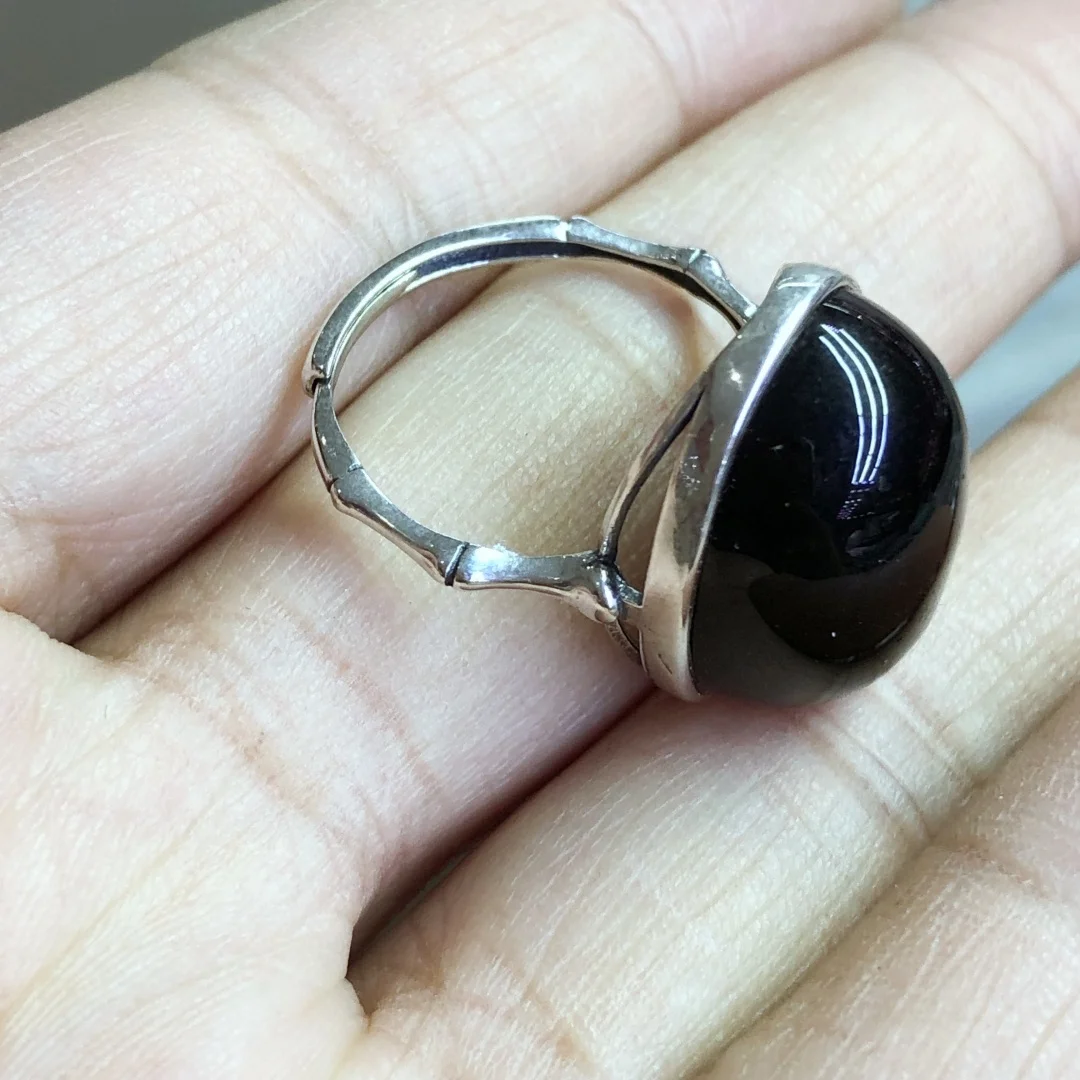 1 Pc Fengbaowu Natural Gold Obsidian Ring Oval Cabochon 925 Sterling Silver Crystal Healing Stone Jewelry Gift  For Women Men view 6
