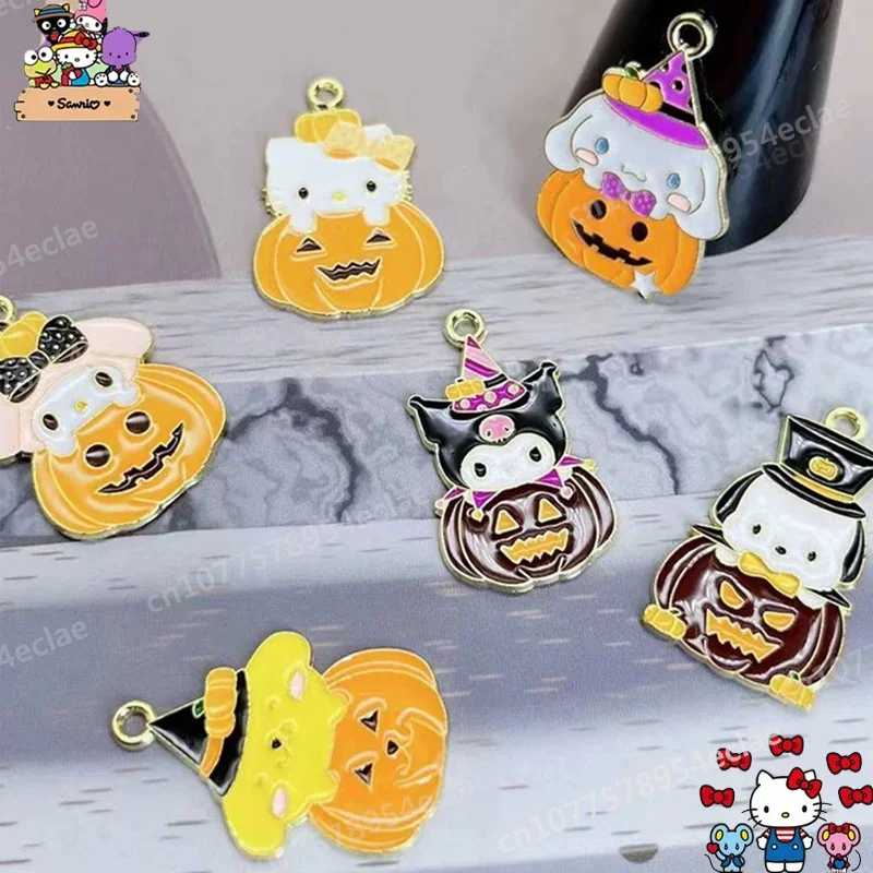 

Cute Hello Kitty Sanrio Halloween Pumpkin for Girls Diy Alloy Accessories Kuromi Cartoon Keychain Pendant Surprise Gift for Kids