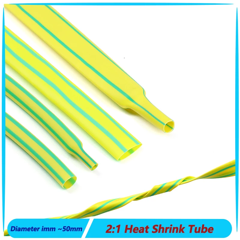 Heat Shrink Heatshrink Tube Yellow-Green 2:1 Diameter 1~50mm Insulation Sleeving DIY Wrap Wire Repair Cable Protecctor 1~10m