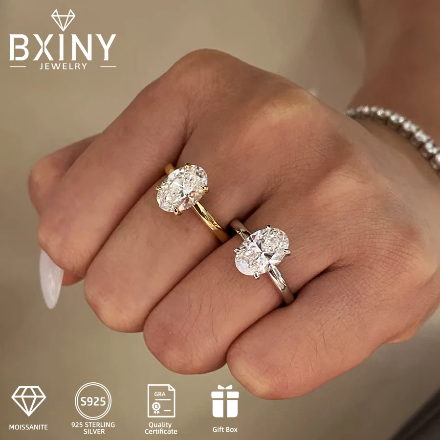 

BXINY 1/2CT кольцо с муассанитом овальной огранки S925, посеребренное 18-каратное золото, сертифицированный пасьянс с бриллиантом для женщин, обручальное кольцо, ювелирные изделия