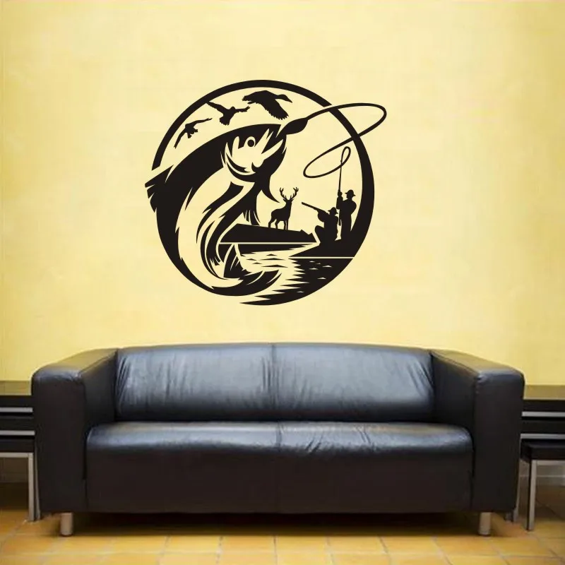 Go Fishing Wall Car Sticker Hunter Bird Buck Glass Decal Bucket Tackle Shop Fishhook Fish Tank Boat Box Vinyl