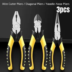 3pcs 6In Long Nose/Needle Nose/ Industrial Grade Pliers Suitable For Indoor And Outdoor Repair Work, Steel Cutting, Wire Cutting