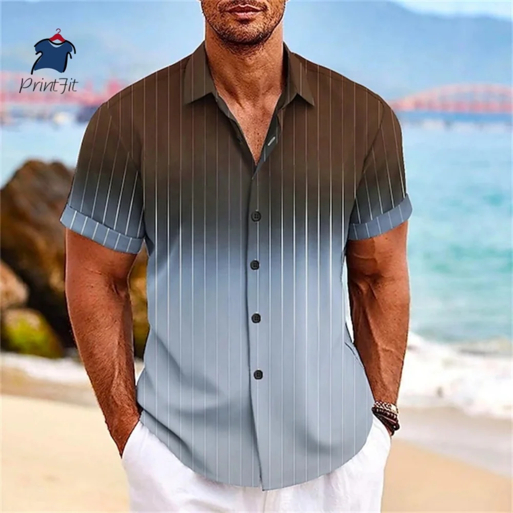 Full Print Gradient Graphic Casual Shirts For Men Short Sleeves Turndown Button Up Beach Shirts Clothing Apparel Mens Tee Tops