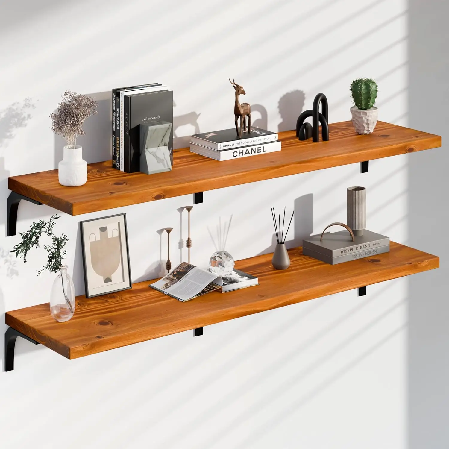 

Heavy Duty Floating Shelves 12x60 Inch, Set 2 Rustic Wood Wall Shelves with 100 lbs Cap, Easy Install for Kit, Bath...