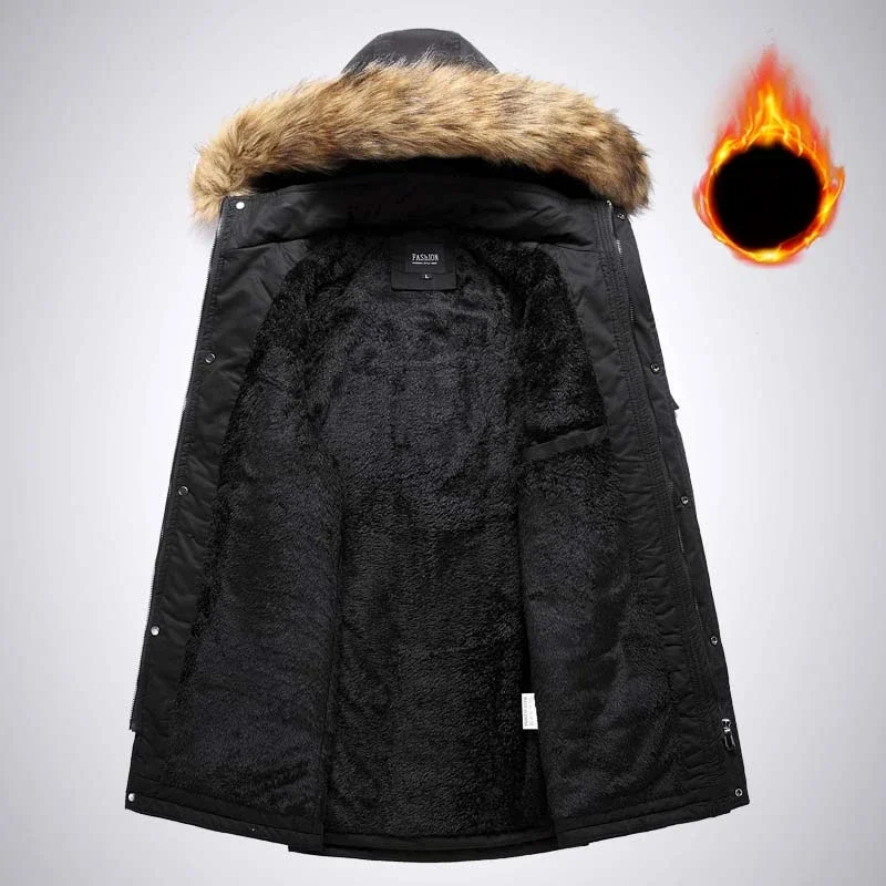 Winter Thick Cotton Jacket Casual Outdoor Windproof Warm Jacket with Fur Collar Mountaineering Lined Fleece-lined Workwear Parka