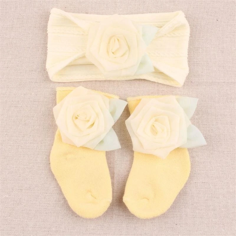 

G2TC Elastic Baby Socks & Headband set Colorful Baby Headwear Socks for Boy & Girls