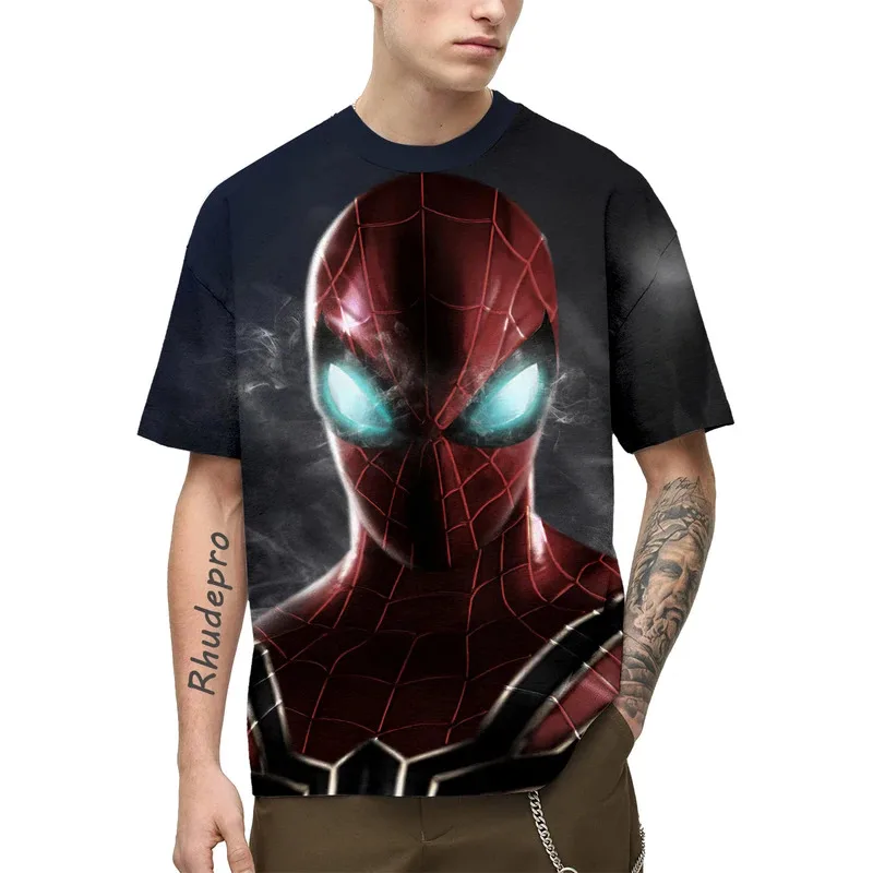 

Miniso 2024 fashion new Spider-Man T shirt men summer short sleeve cartoon The Avengers superhero 3D retro mens loose T-shirts