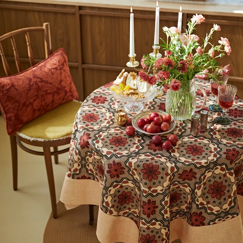 Vintage Countryside Tablecloth Thickened Linen Fabric for Rustic Natural Dining Decor Holiday Ambience Luxe Elegance Tablecloth
