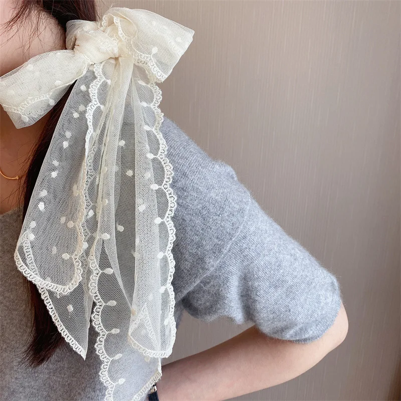 Elegant Lace Small Silk Scarf White Gauze Hair Strap Narrow Long Strip Decoration With Shirt Scarf Accessories Customized