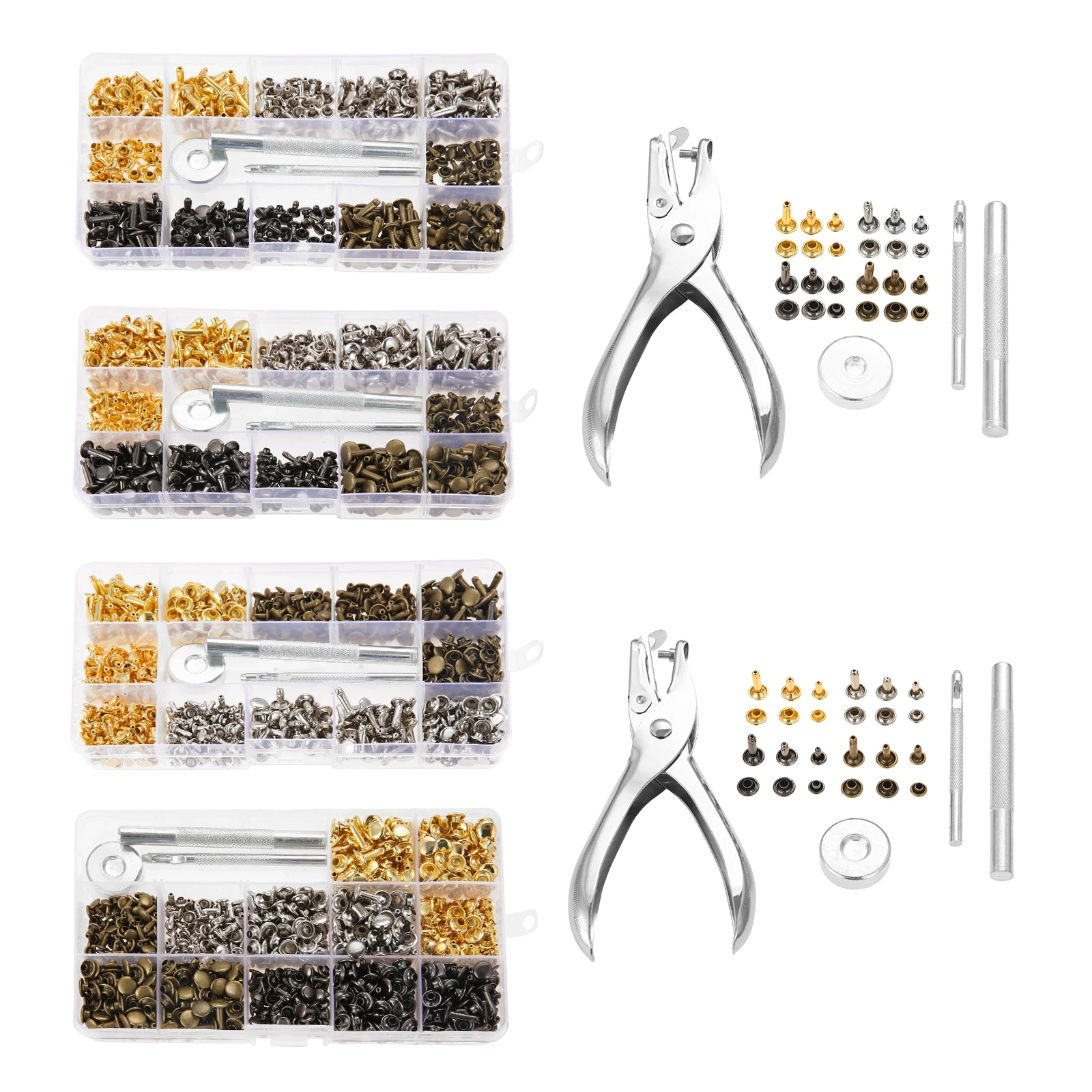 

240/300/360/480Sets Leather Rivets Double Cap Rivet Tubular Metal Studs with Punch Pliers Fixing Set For DIY Crafts Clothing