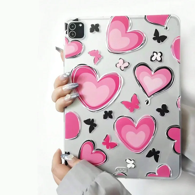 Coque de protection avec motif cœur et papillon pour iPad, étui pour modèles 9e, 8e, 7e, 10, 10e génération, Pro 11, 10.2, Air 5, 4, 2022, 10.9