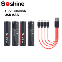 Soshine AAA Rechargeable Battery 1.5 Volt 600mWh USB Li-ion Aaa Battery 3A 1.5V Lithium Batteries Toys Camera Flashlight  Clock