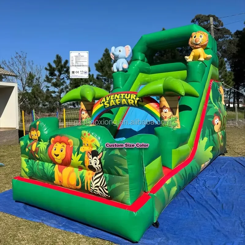 Commercial Customizable Outdoor Wet Dry Safari Animal Theme Water Slides with Detachable Pool Kids Inflatable Slide with