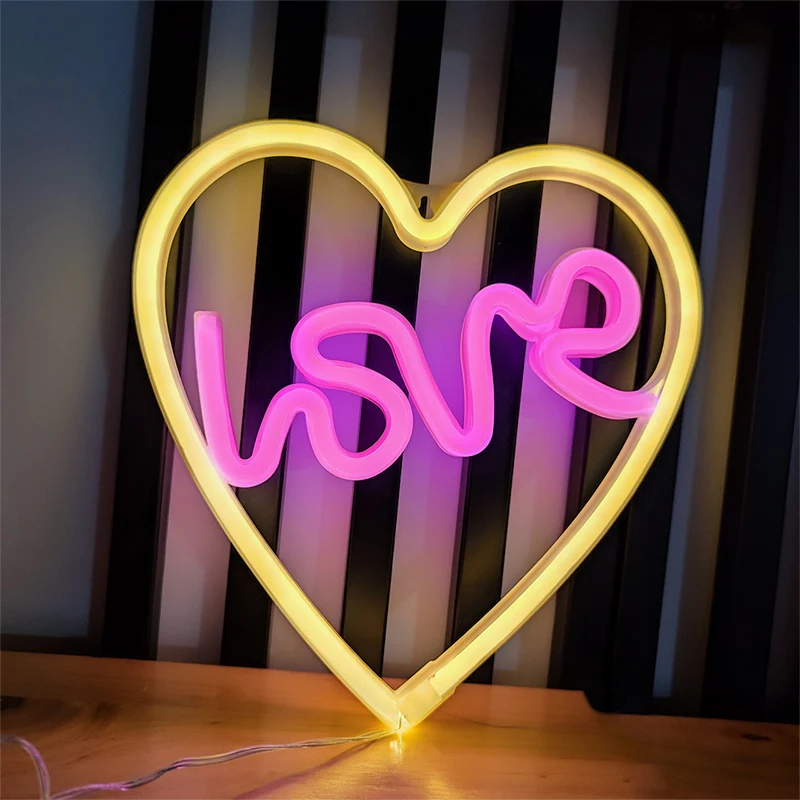 Sweet LOVE Neon Signs w Base, LED Light, Atmosphere Lighting for Wall, Night Lamp for Birthday, Wedding Party, Lover, Decor