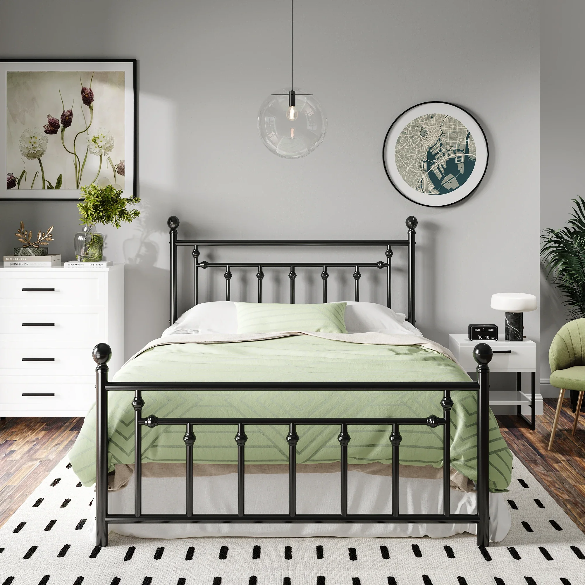 

HOOMIC Metal Platform Bed Frame/Victorian Style Iron-Art Headboard and Footboard / 14 Inches Mattress Foundation Allewie