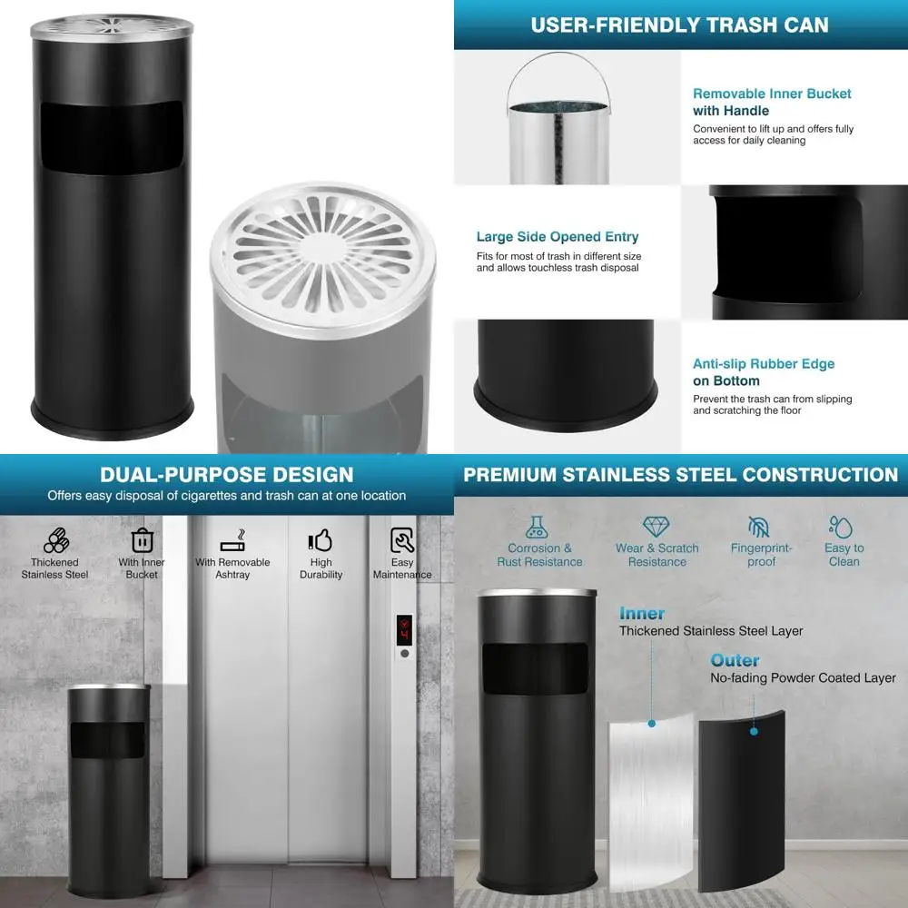 

Commercial Grade Stainless Steel Waste Bin, Indoor/Outdoor Trash Can with Lid, Large Capacity Receptacle Container for Garbage D