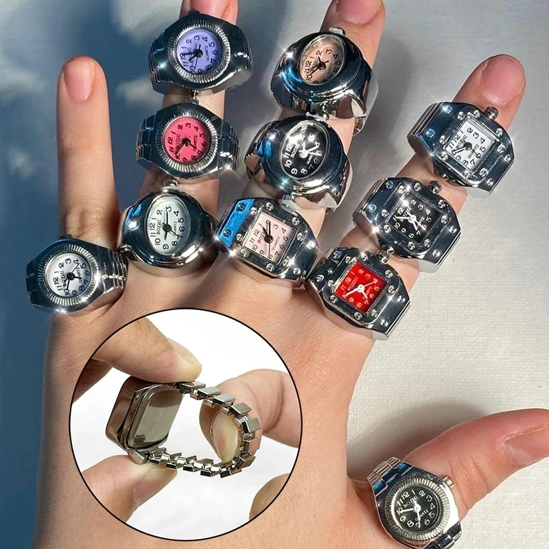 Steel Fun Jewelry New Creative Watch Finger Ring for Teens Fashion Individuality Punk Couple Rings Digital Watch Stretchy Rings