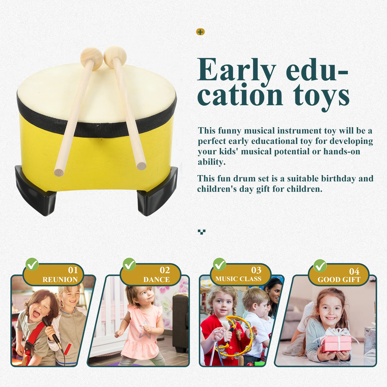 

Kids Musical Instruments Children's Percussion Drum Toy Puzzle Hand Beat Toddler