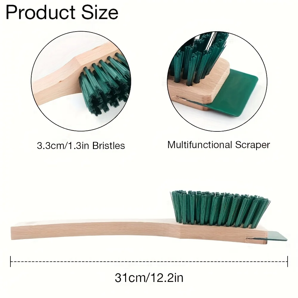 Wooden Handle Stiff Bristle Scrub Brush Heavy Duty Cleaning Tool for Lawn Mower Garden Deck Floor Outdoor Garage Dust Remover
