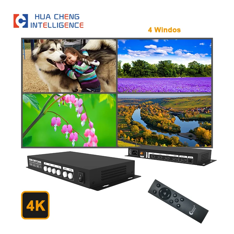 4x1 4K Quad Multi Viewer 4 In 1 Out Multiviewer Switcher With Remote For Monitor Camera PC PS4 to HDTV LCD Screen Project