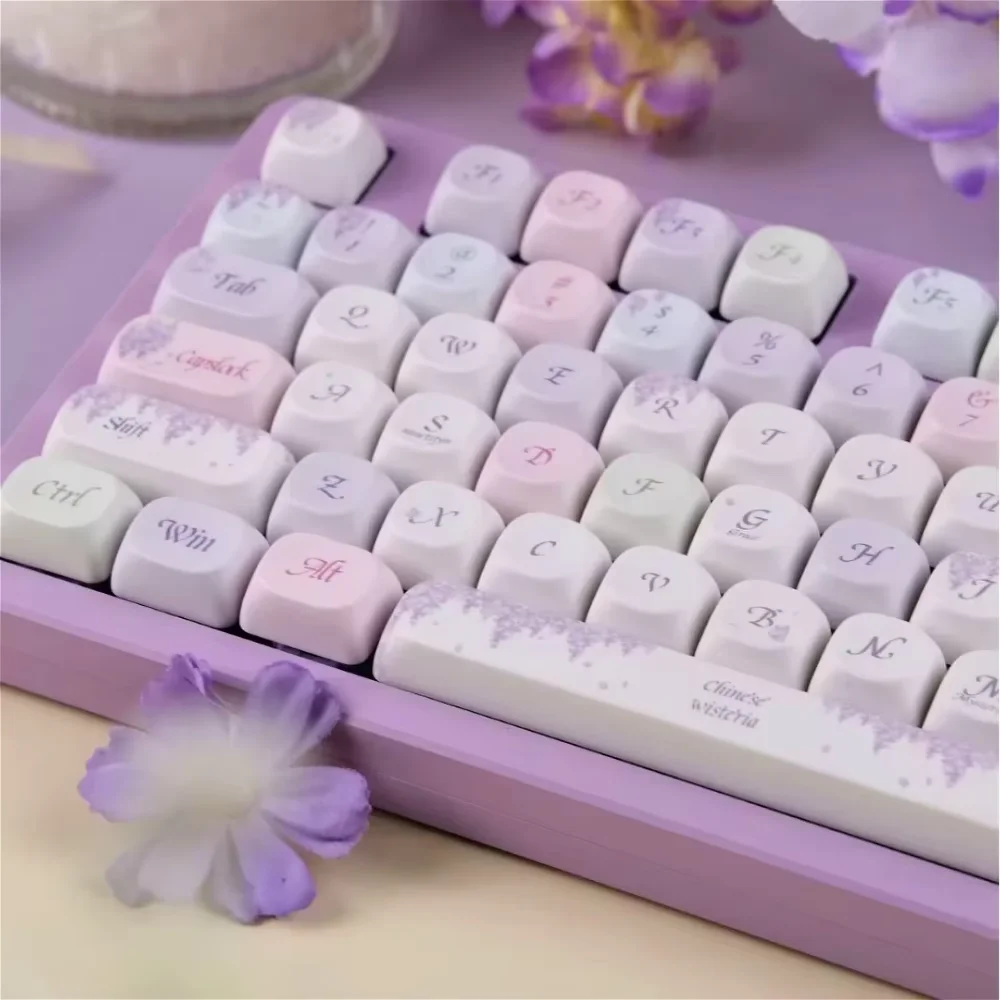 Wisteria moa keycap conjunto pbt personalizado adolescente keycaps roxo para mx switch 60/84/90/104/108 teclados mecânicos