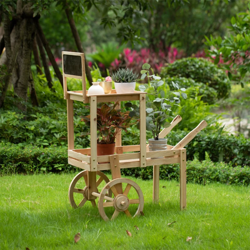 

2Tier Plant Stand Indoor Garden Cart Plant Holder Wood Outdoor Flower Rack Plants Display Shelf Rack Courtyard Decorating Garden