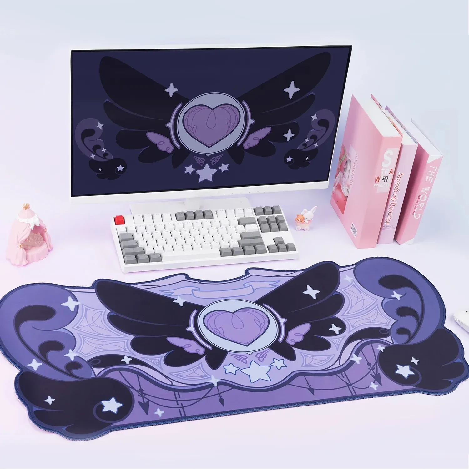 VIKAMA Irregular Purple Black Heart Wing Large Mouse Pad Anime Girl Style Gaming Office Desk Mat Non Slip Base