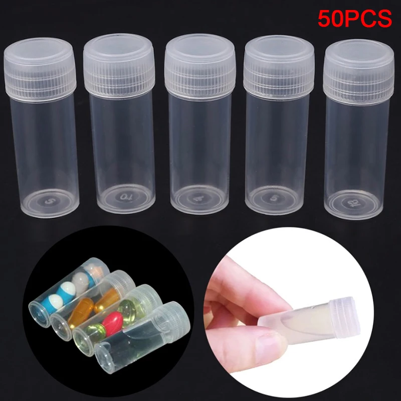 50Pcs Plastic Bottle Sample Jar 5g Small Barrel Vials Capsule Storage Container