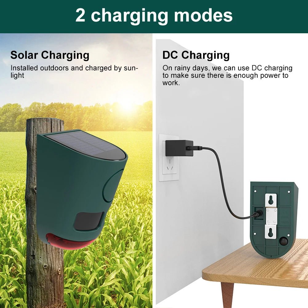 

Solar Infrared Motion Sensor Alarm Home Security Alarm with Strobe Light Animal Repeller To Deter Raccoon Deer Skunk Bear Coyote