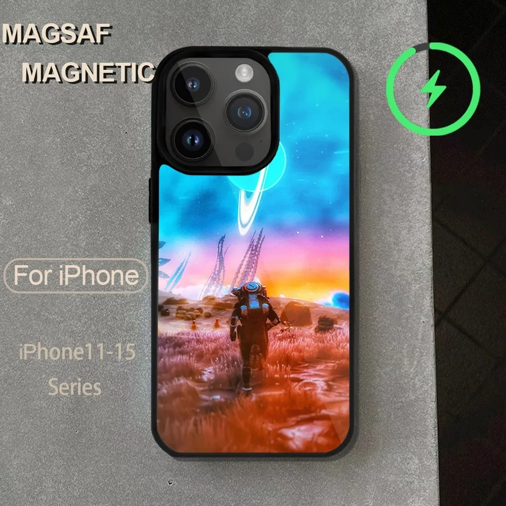 Casing ponsel Game No Man's Sky, untuk iPhone 14 13 12 11 15 Pro Max Magsafe tanpa kabel ditambah Cover Mini