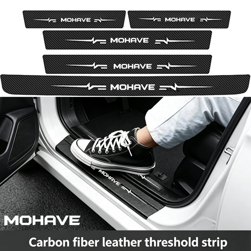 For KIA MOHAVE Badge Car Door Sill Strips Carbon Fiber Front Rear Door Anti Stepping Threshold Stickers Welcome Pedal Protection