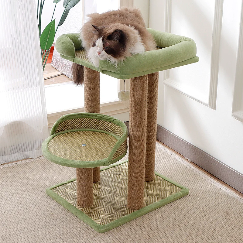 2-tier sisal three-in-one cat tree tower space saving cat scratching board for indoor cats rest and play customizable