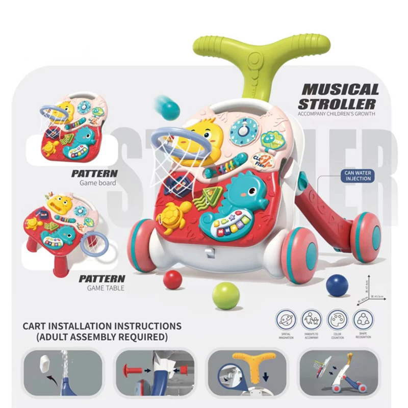 Jouet marcheur à pousser pour bébé, activité multifonction, Table d'apprentissage, jouets musicaux, marcheur de basket-ball réglable pour noël de 0 à 72 mois