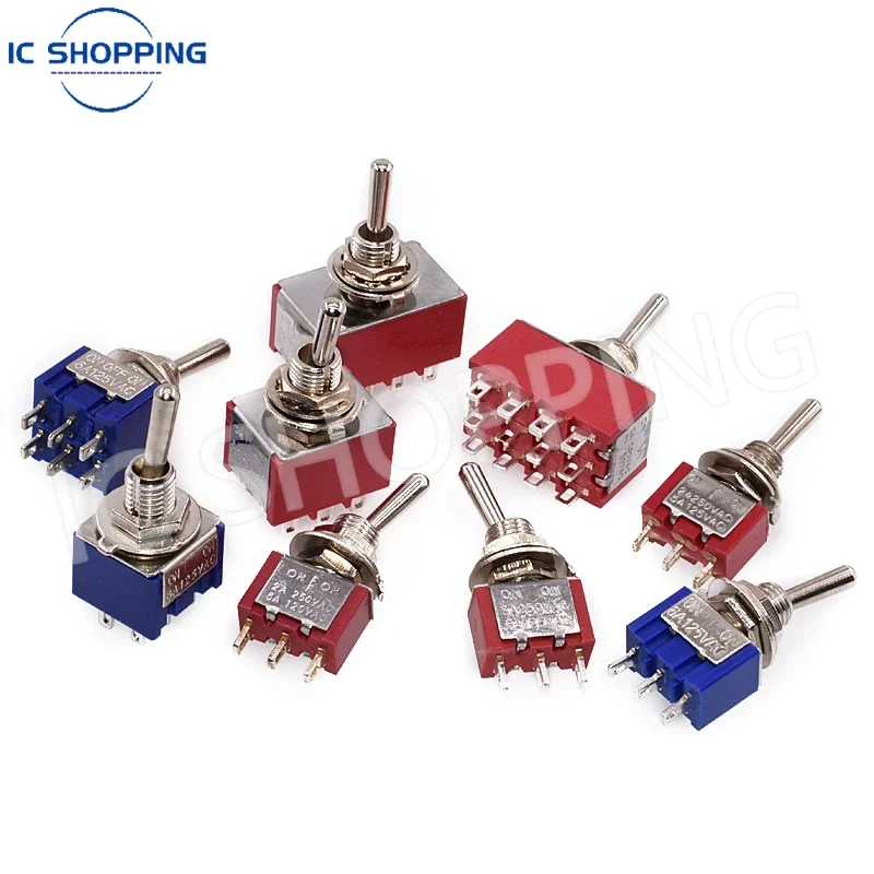 50Pcs Toggle Switch Toggle Rocker Switch MTS-102-103-202-403-223 Toggle Switch Instantaneous Self-reset Self-locking 120VAC 6A