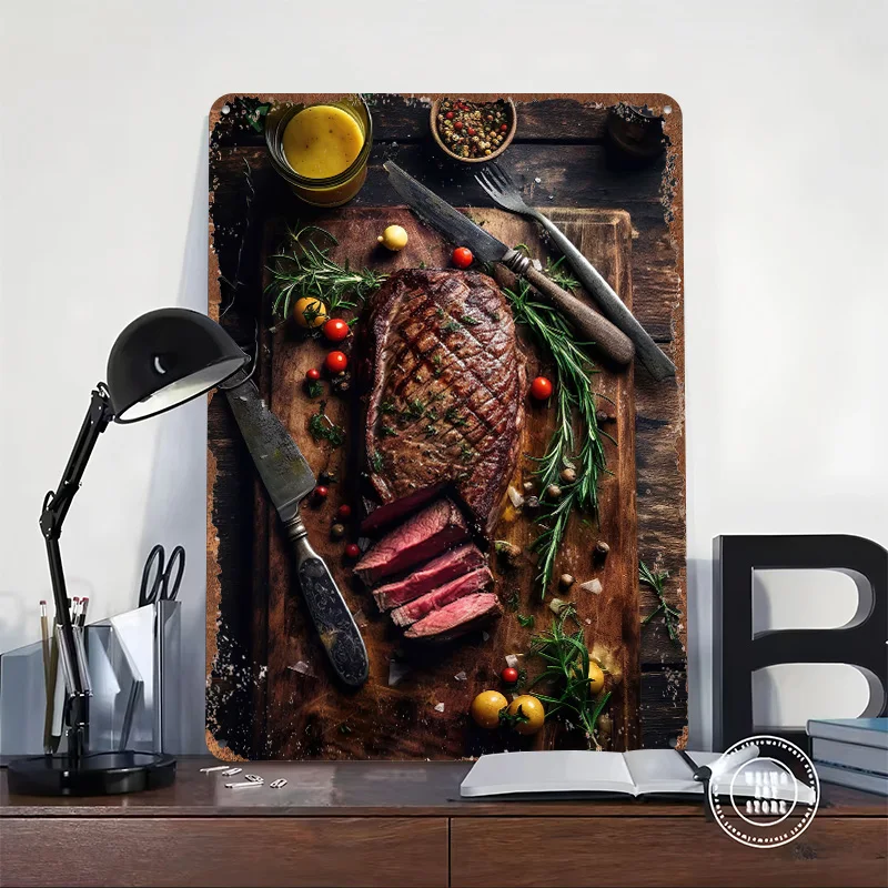 Roasted Steak Poster Customized Wall Art Vintage Metal Signs Retro Tin Plaque for Man Cave Room Decoration Gaming Desk Decor
