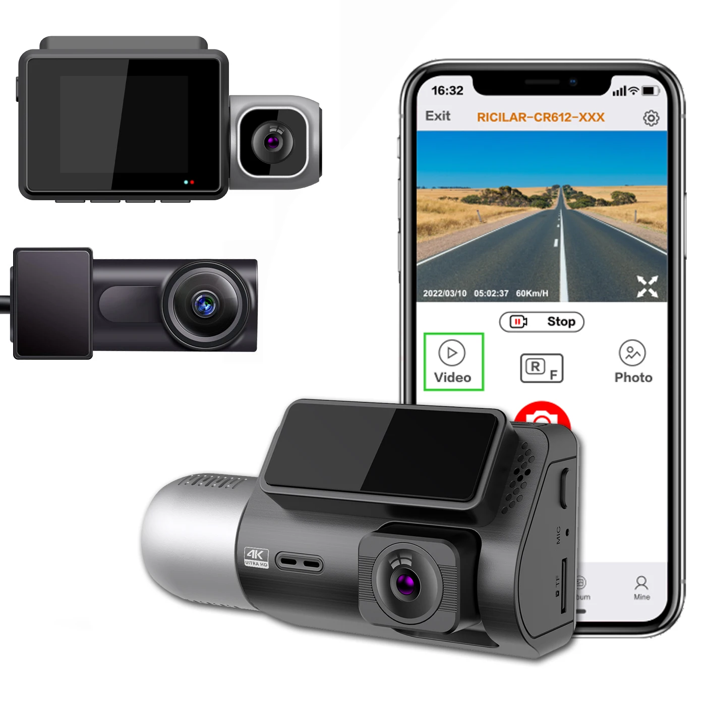 2024 Wholesale  Rear 4k 2k Wifi 2inches Dual Lens Car Dash Cam Wth GPS Function